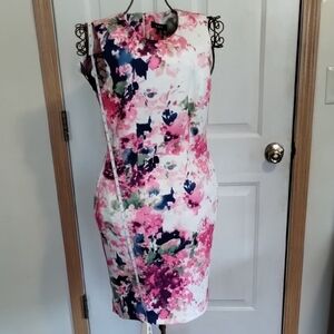 DKNY Pink- Multi Floral Sleeveless Sheath Dress Size 4